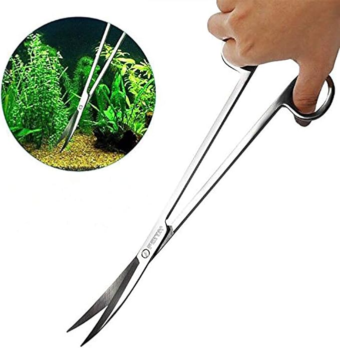 Aquarium Tweezer Set - FEITA Long Stainless Steel Curved & Straight Aquarium Feeding Tweezers Scissors Maintenance Tools Kit (3 Pcs)