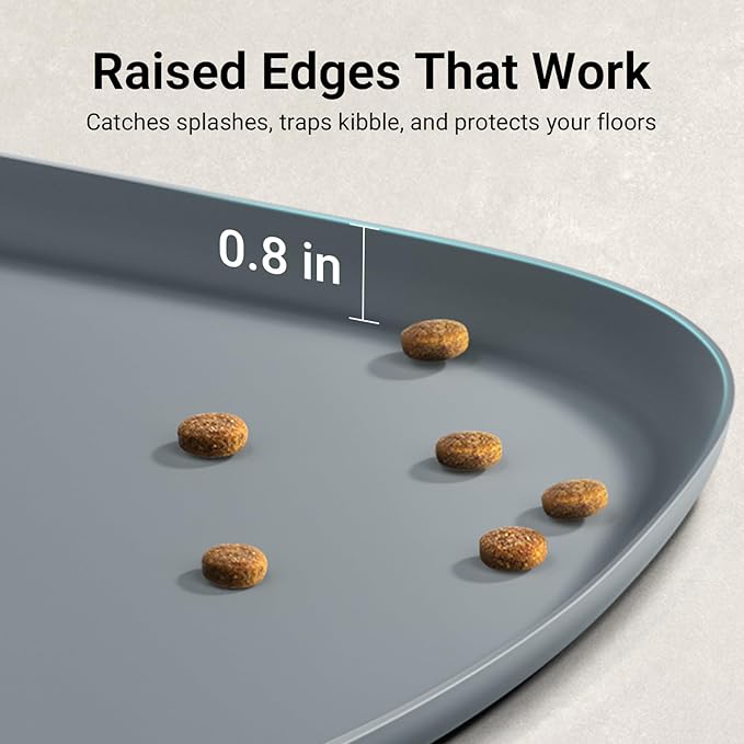 DownyPaws Dog Food Mats for Floors Waterproof, BPA Free Silcone Dog Bowl Mat, Non-Slip Pet Feeding Mat with High Raised Edge, Cat Placemat for Messy Drinkers, 24"×17", Light Gray