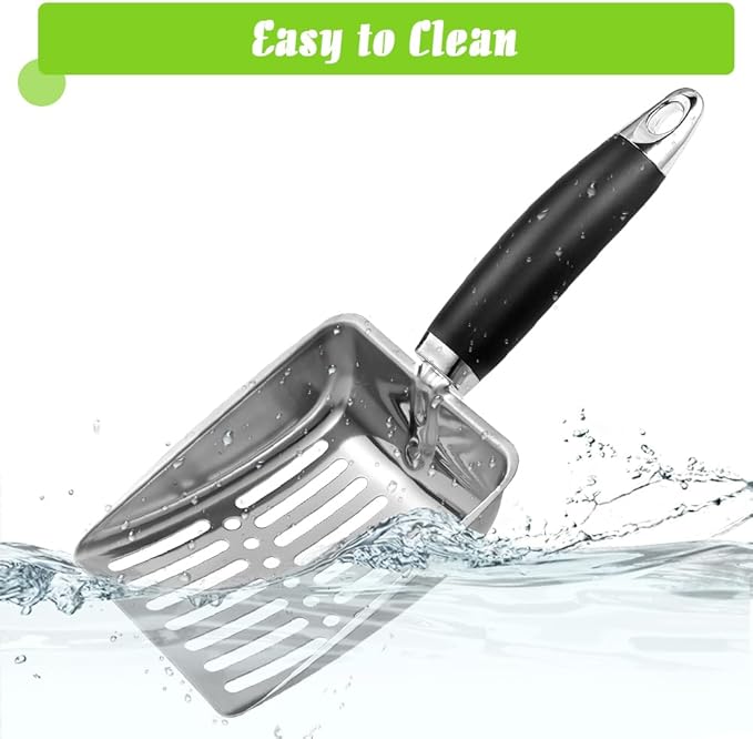 Cat Litter Scoop - Stainless Steel Metal Cat Litter Scoop-Sturdy Mesh Scooper - Mesh Shovel-Easy to Clean - Suitable for Cat Litter Box - Light Black