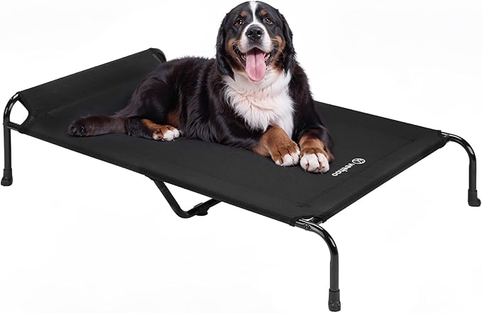 Veehoo XXXL Original Elevated Dog Bed - Outdoor Raised Dog Cots Beds for Large Dogs, One-Sided Extra Large Raised Cooling Pet Bed Off Ground, Non-Slip & Breathable, Black 53" L x 33" W x 7.9" Th