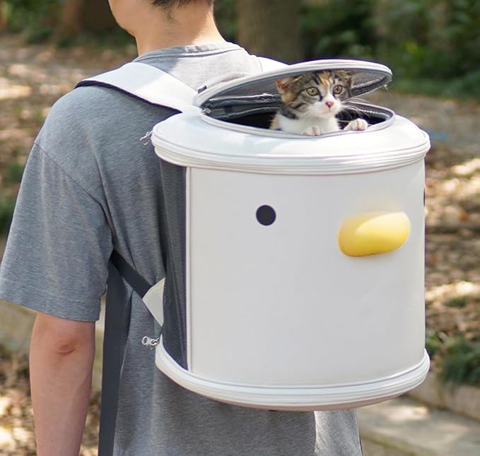 PURROOM Cat Carrier Backpack, Pet Backpacks for Carrying Small Dogs, Cute Design. Upper Cover & Side Ventilation Soft Mesh & Safety Straps. Used for Travel, Hiking, Car, Go to Vet, Outdoor.
