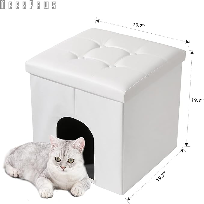 MEEXPAWS Cat Litter Box Enclosure Furniture Hidden, Cat Washroom Bench Storage Cabinet Small 19.7'' x 19.7'' x 19.7''| Dog Proof | Waterproof Inside | Easy Clean | Easy Assembly | Odor Control(White)