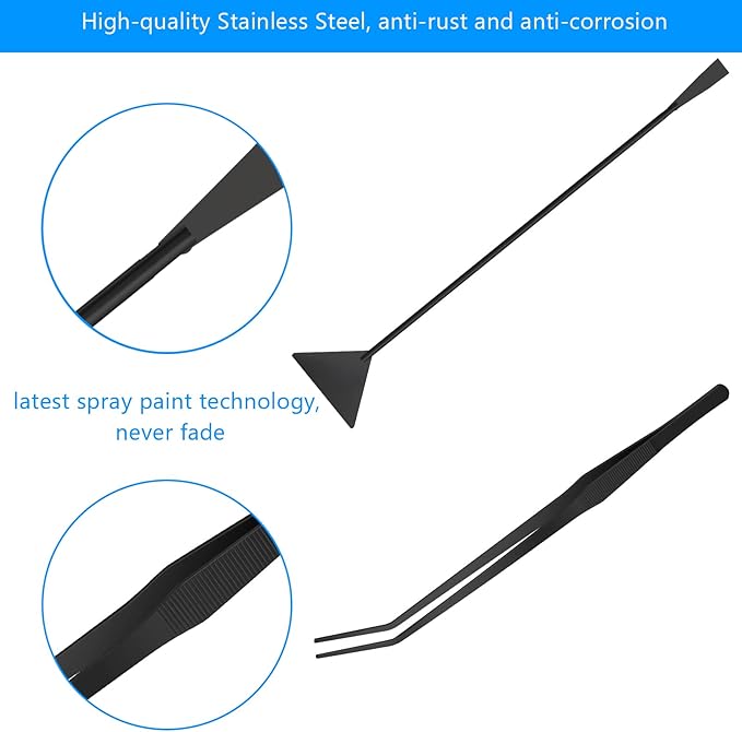 Aquarium Aquascape Tools Kit 15in, 4 in 1 Anti-Rust Aquatic Plant Aquascaping Tool Stainless Steel Tweezer Scissor Spatula for Aquarium Tank Clean Fish Tank Aquascape Accessories Set (black)