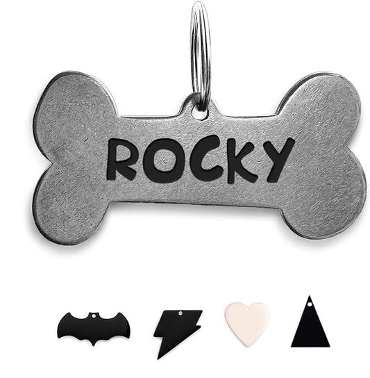 Premium 316 Surgical Grade Stainless Steel Personalized Dog & Cat ID Tags - Fun Shapes for Sporty Outdoor Pets - Custom Engraved Name & Info for Collar Accessories & Pet Necklaces Bone