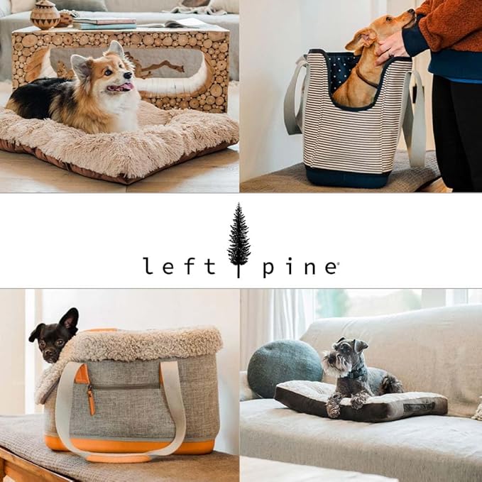 LeftPine x P.L.A.Y. Deluxe Dog Carrier Purse - Soft Sided Pet Travel Tote for Small Dogs & Puppies up to 16 Pounds - Built-in Safety Leash, Machine Washable, Removable Liner, Zipper Pocket (Charcoal)