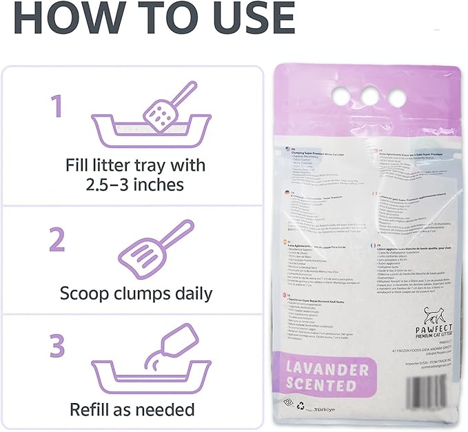 Lavender Scented Cat Litter – 37.8 lb / 20L, Fast Clumping, Natural Odor Absorption, Lightweight Formula, Made with Turkish White Bentonite