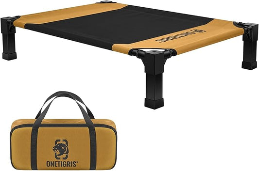 ONETIGRIS Elevated Dog Cot, Raised Bed for Medium Large Dogs Indoor Outdoor Cooling Elevated Dog Beds with Breathable Teslin Mesh and No-Slip Feet (Brown, Medium)