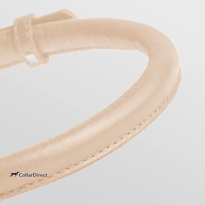 CollarDirect Rolled Leather Dog Collar, Soft Padded Round Puppy Collar, Handmade Genuine Leather Collar Dog Small Large Cat Collars 13 Colors (13-16 Inch, Beige Textured)