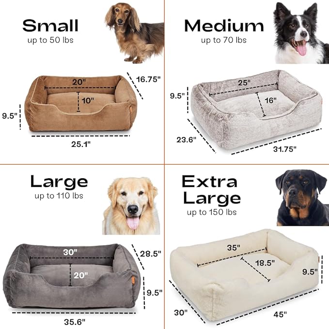 FUZI Luxury Aesthetic Dog Bed with Extra Cover for Large Dogs, Washable Pet Couch, Pet Bed with Sides, Non-Slip Bottom, Soft and Durable Calming Dog Bed, Faux Fur, Large 35.6x28.5x9.5 Soft White