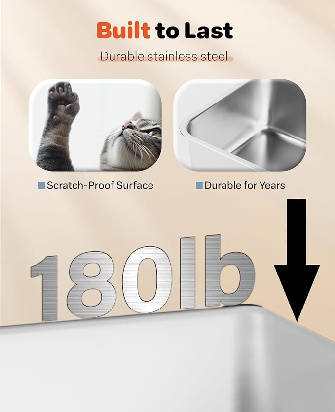 Stainless Steel Litter Box with Lid, 23.5" L x 15.8" W x 10.5" H, Large Metal Cat Box for Big Cats, High Sided Kitty Litter Box with Scoop & Pee Pads, Non-Sticky, Anti-Leakage, Easy to Clean (Gray)