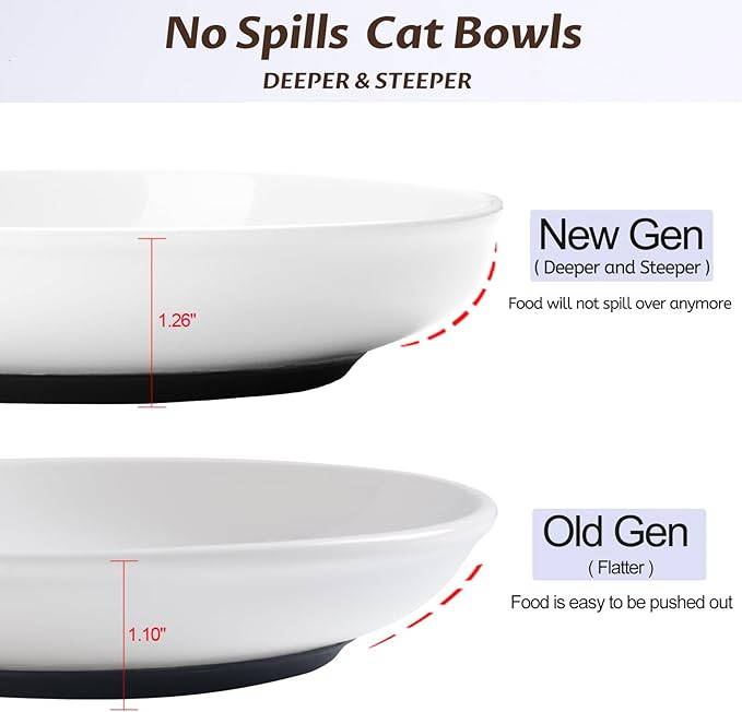No Spill Cat Bowls,Cat Food Bowl,Anti Whisker Fatigue Healthy Ceramic Cats Dishes Set for Indoor Cats,Shallow Wide Kitten Plates for Food and Water,Non-Slip Silicone Bottom,3 Pack
