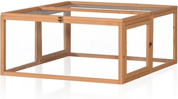 Chicken Coop/Rabbit Hutch, Versatile Wooden Small Animal Cage Run, Indoor Outdoor Bunny Cage with 3 Doors Openable, Wire Mesh Walls, 47'', Orange Color (S)
