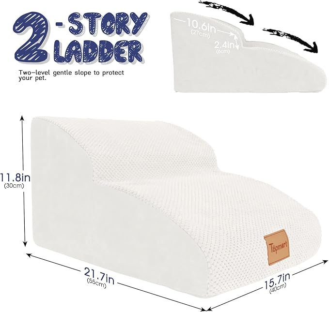 Topmart High Density Extended Foam Dog Ramp&Steps 2 Tiers,11.8" High,Non-Slip Dog Stairs,Soft Foam Pet Ladder with Waterproof Cover,Best for Injured,Older Cats,Pets with Joint Pain