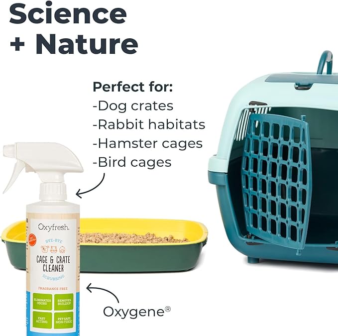 Oxyfresh Premium Crate & Cage Cleaner – Professional Dog Crate & Small Animal & Bird Cage Odor Eliminator – Quickly Cleans, Removes Poop & Deodorizes Pet Odors – Safe & Bleach Free