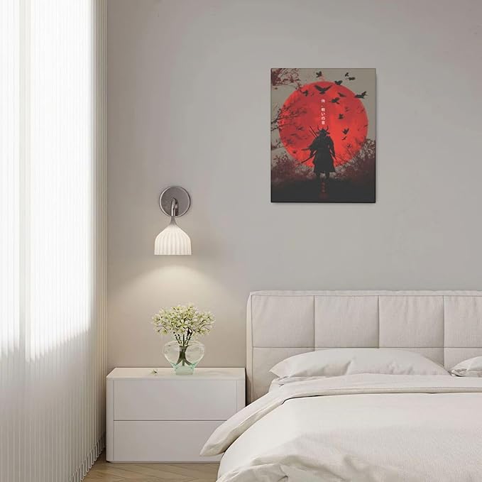 Japanese Armored Samurai Wall Art Modern Japan Warrior Canvas Wall Decor Asian Oriental Bushido Pictures Painting Print Artwork Framed Decorations Gifts for Room Bedroom Office Living Room 16"x20"