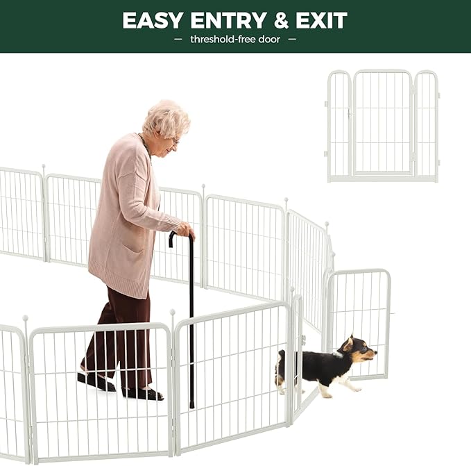 FXW Rollick Unleashed Dog Playpen for Indoor, Yard, RV Camping, 45 inch 48 Panels for Large Dogs, White│Patented