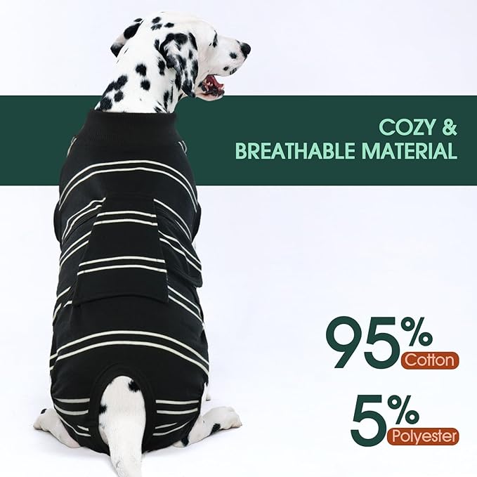 Kuoser Dog Surgery Recovery Suit for Female Male Dogs, Stripes Spay Neuter Anti-Licking Dog Onesie, Surgical Suit Snugly Pet Post Surgery Vest Bodysuit for Abdominal Wounds Skin Disease, Black 2XL