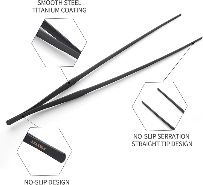 Aquarium Tweezers Extra Long 15 inches Feed Tong Clamps - FEITA Straight and Curved Stainless Steel 38cm Tweezers Set for Fish Tank Plants Aquascape Tools & Reptile Feeding Tongs - Black 2Pcs