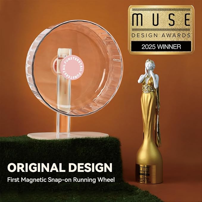 Super Silent Hamster Wheel 10.4 Inch, Magnetic Large Rat Wheel for Chinchilla, Gerbil, Guinea Pig, Cat, Mouse, Sugar Glider and Dwarf, Syrian Hamster Accessories (Peach Pink)