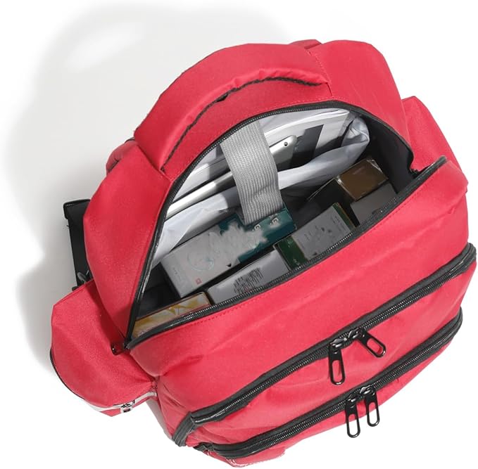 Red Medicine Backpack for School Empty First Aid Bag for Trauma Medication Safety Backpack Travel Paramedic Bag EMS EMT for Nurse Responder(bag only)