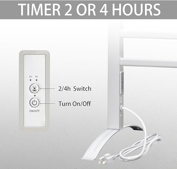 KEG Towel Warmer 8 Bars for Bathroom Freestanding or Wall Mounted Bath Towel Heater Plug-in with Built-in Timer Silver