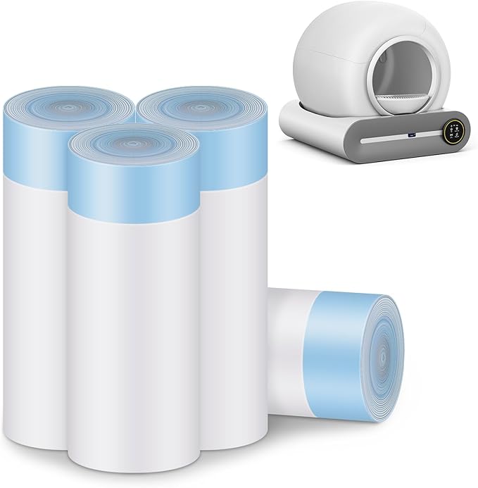 Cat Litter Bags, 80 Pieces Litter Box Liners for Automatic Cat Litter Box Self Cleaning, 4 Rolls 18 x 18 inches Robot Drawstring Bags, White