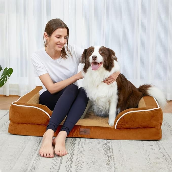 Comfort Expression Orthopedic Dog Beds for Extra Large Dogs, PV Washable Dogs Sofa Beds Jumbo, Waterproof Dog Bed with Removable Cover & Non-Slip Bottom(Jumbo,Caramel)