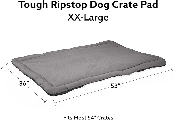 K9 Ballistics Tough Ripstop Dog Crate Pad - Durable & Machine Washable with Non-Skid Bottom and 120-Day Warranty, Fits 54" Wire Crates - XX-Large, Light Gray Velvet