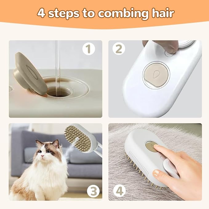 Cat Steam Brush, New 3 in 1 Pet Steam Groomer Brush, Rechargeable Pets Steam Groomer Comb for Massaging and Cleaning Shedding Pet Hair, Multifunctional Hair Removal Comb Cats and Dogs (Khaki)
