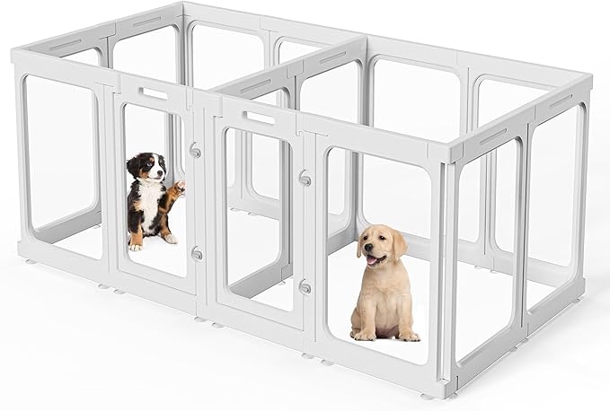 Clear Acrylic Dog Playpen with Door, for Puppy Cat Rabbit Transparent Pet Pen, Dog Playpen Indoor, Dog Fence, Easy Assemble & Cleaning Dog Pen for Small & Medium Dogs (29.5“ Height, 14PCS)