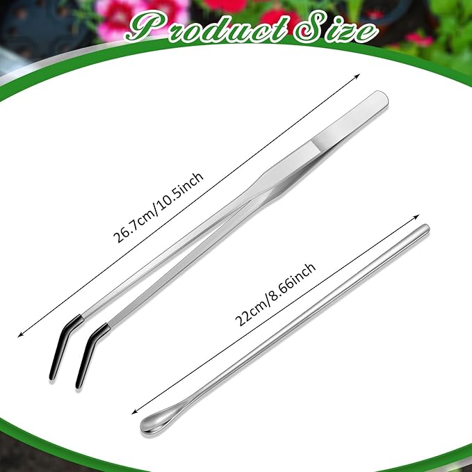 Lasnten 2 Pcs Crested Gecko Tank Accessories Stainless Steel Reptile Feeding Tong with Rubber Tip and Feeding Spoon Bearded Dragon Snake Aquarium Curved Tweezer Terrarium Feeder Tool for Tank