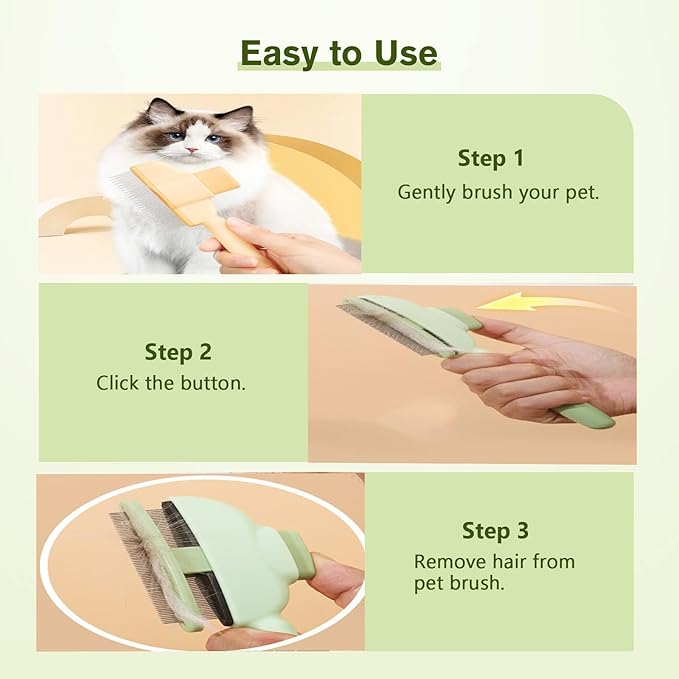 2PCS Self CleaningPetComb Grooming Brush,PetComb for Dogs & Cats, Brush for Cats, Cat dog comb Pet Grooming for Massaging and Cleaning Shedding Hair (Green+Yellow)