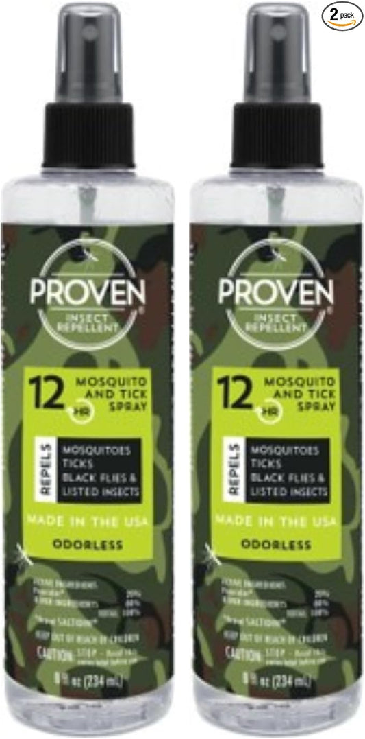 Proven Insect Repellent Spray, Keep Mosquitoes, Ticks and Flies Off, DEET Alternative Repellent, Up to 12-Hour Protection, Great for Camping or Hiking, 6 Ounce, Odorless Camo Spray, 2 Pack