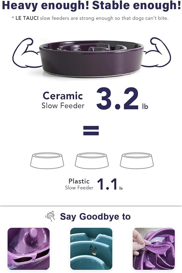 LE TAUCI Dog Bowls Slow Feeder Ceramic, 1.5 Cup Slow Feeding Bowl for Small and Medium Breed, Puzzle Dog Food Bowl for Fast Eater, Maze Purple