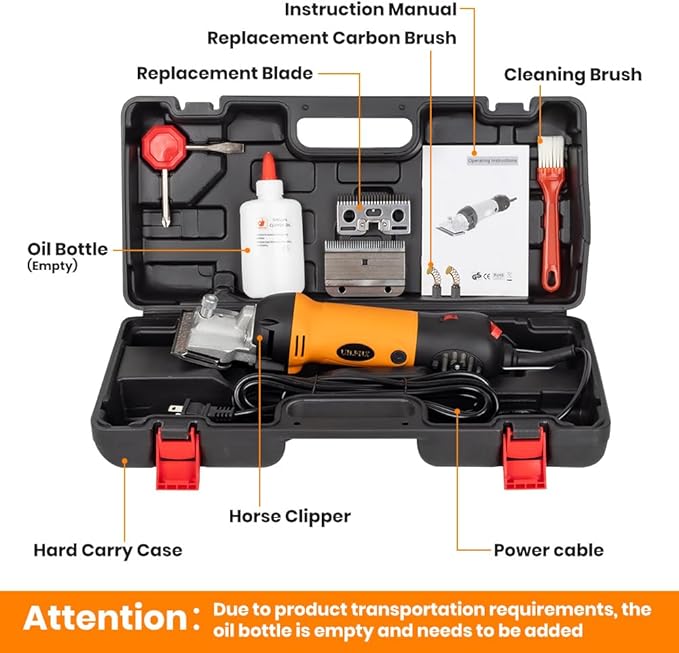 Horse Clippers Professional Electric horse Grooming Kit, Shaving Equine Clippers for Horses Goat Cattle Thick Coat Animals, 6 Speeds Large Heavy Duty Farm Livestock Haircut Trimmer （600W, 2 Blades）