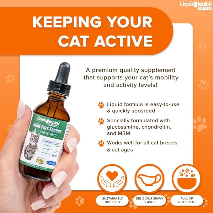 LIQUIDHEALTH Pets K9 Glucosamine Chondroitin Supplement for Dogs & Puppies & Joint Purr-Fection Hip & Joint Glucosamine Drops for Cats & Kittens - Pet Health Supplement Bundle for Mobility, USA Made