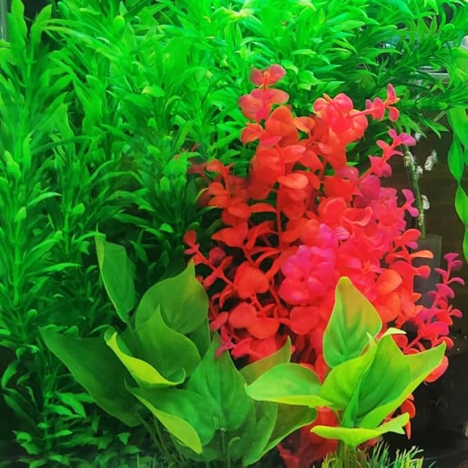 Mipukbay Red Aquarium Plants - Artificial Plastic Fish Tank Decor, Realistic Ornament Safe for Fish & Shrimp, Low-Maintenance Aquascaping Plants for Freshwater/Saltwater Tank Landscaping