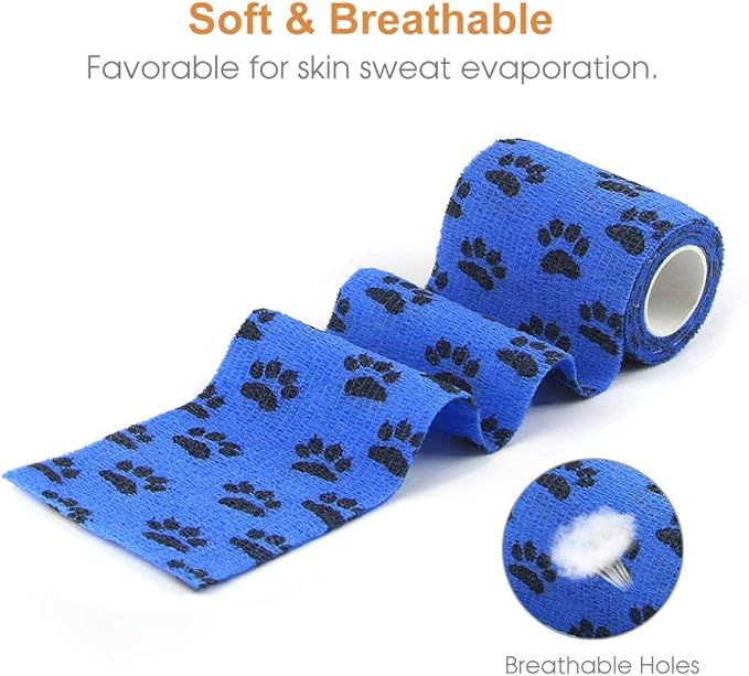 AUPCON Vet Wrap Cohesive Bandages Bulk Self Adhesive Bandage Wrap Self Adherent Wrap Non-Woven for Dogs Pet Animals & Ankle Sprains & Swelling (3 Inch Blue Claw)