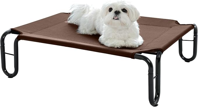 pettycare Elevated Outdoor Dog Bed - Raised Cots Beds for Small Dogs, Waterproof Pet Hommock Easy to Assemble, Cooling with Teslin Mesh, Durable, Non Slip, Indoor & Outdoor, Up to 35 lbs, Brown
