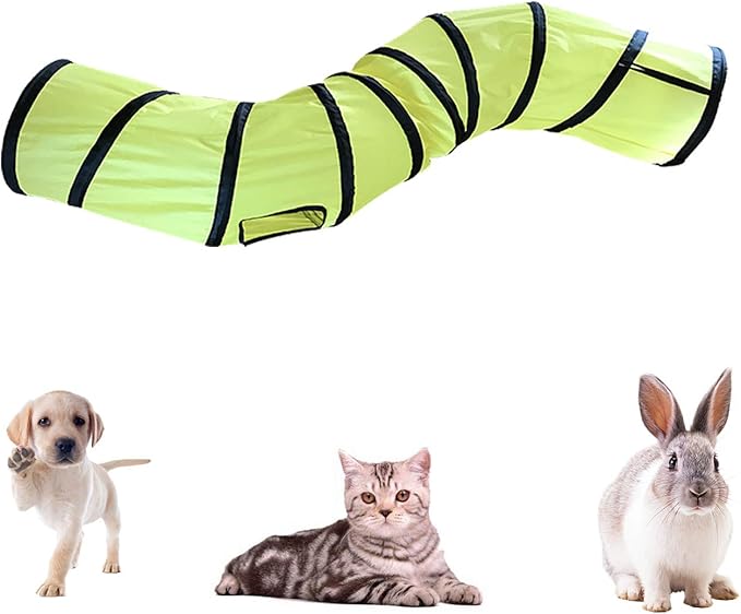 iCAGY Cat Tunnel for Indoor Cats Interactive, Rabbit Tunnel Toys, Pet Toys Play Tunnels for Cats Kittens Rabbits Puppies Crinkle Pop Up Yellow 47" Shape S