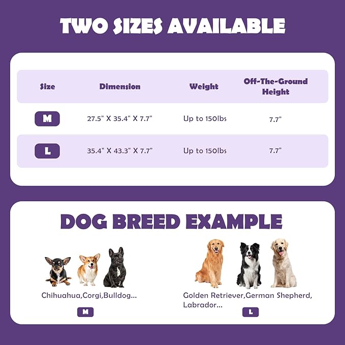 Outdoor Elevated Bed for Large Medium Dogs, Easy to Assemble With Portable Bag, Raised Cot With Pet-Friendly Feet, Breathable Mesh for Camping or Travel, Dark Grey