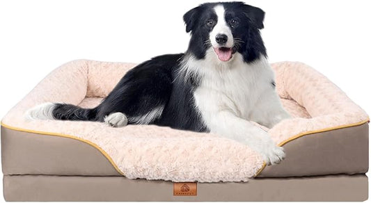 Washable Orthopedic Dog Bed for Medium Dogs, Waterproof Dog Bed with Bolster, Big Couch Sofa with Removable Cover & Non-Slip Bottom