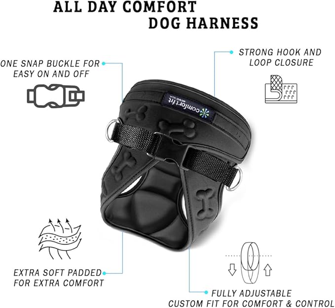 Comfort Fit Dog Harness No Pull with Leash Clips Step in Harness for Small Sized Dogs Soft Padded All Weather Dog Vest with Easy Control No Escape Adjustable Buckles for Dogs & Puppies – Black XS