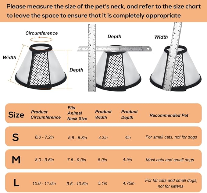 Vivifying Cat Cone, Adjustable Recovery Pet Cone, 8.1 Inches Lightweight Plastic Elizabethan Collar for Cats, Mini Dogs and Rabbits (Black)