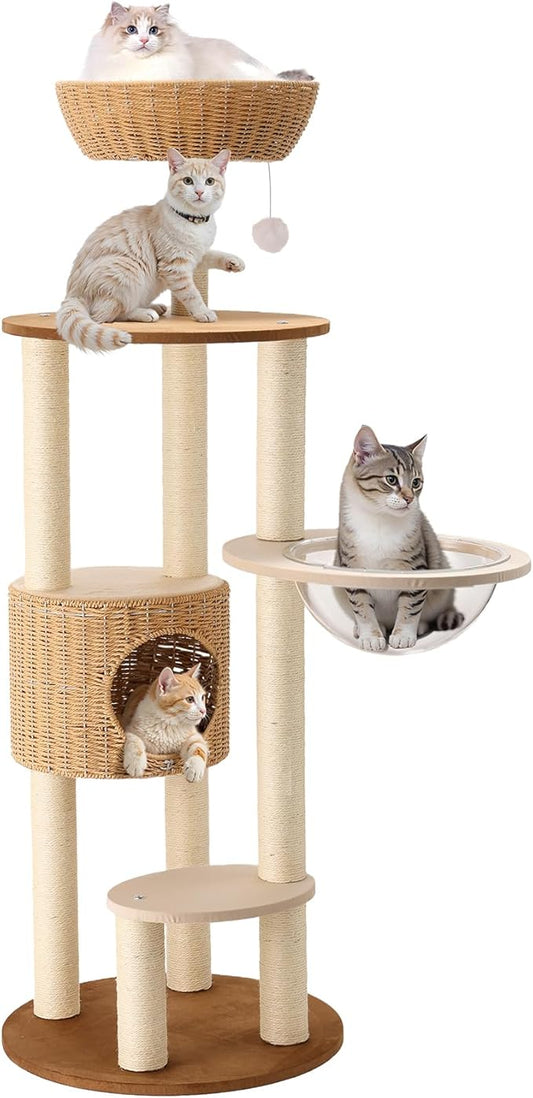 Heavy Duty Cat Tree with Scratching Post,Capsule,Basket,and Bed Modern Tall Cat Condo for Indoor Large