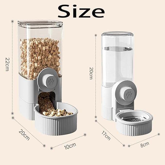 Hanging Automatic Bunny Food Water Dispenser, Gravity Rabbit Cage Feeder and Water Dispenser Ferret Cages Accessories, Cage Cat Food Bowl, for Chinchilla Guinea Pig Hedgehog (Grey)