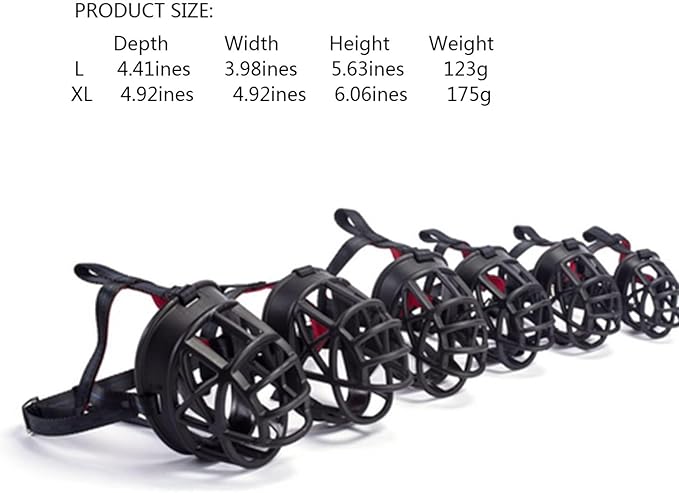 Dog Muzzle Breathable Basket Muzzles for Large and X-Large Dogs, Stop Biting, Barking and Chewing, Best for Aggressive Dogs Black Brown (Black Rubber, L)