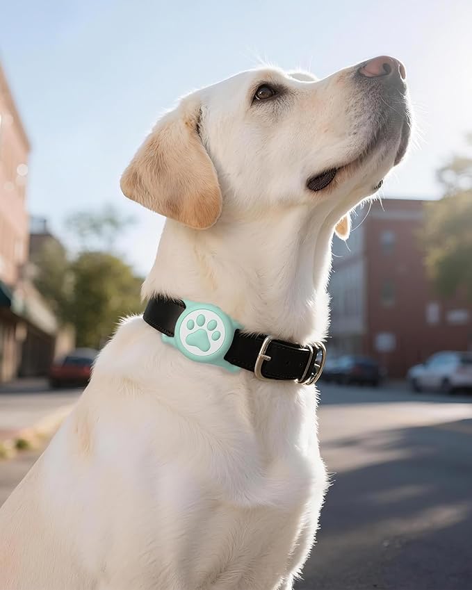 IP68 Waterpoof Dog Airtag Holder, Stretchy Silicone Full Body Covered Apple Air Tag Holder for Dog Cat Collar Fit All Width Collar (Green/Rose, 2 Pack)