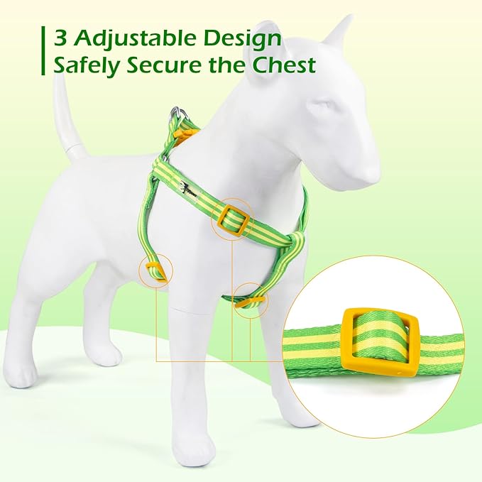Stripe Step in Dog Harness for Small Dogs, Freedom Nylon Dog Halter Vests, Lightweight and Escape Proof Puppy Harness, Quick Fits for Small Medium and Large Dogs, Green L
