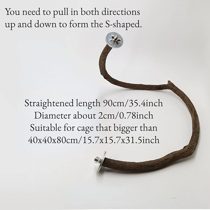 Parrot Perch Stand Bird Cage Stand Pole Natural Wild Grape Stick Grinding Paw Cage Accessories for Parakeet Cockatiels Budgies Conure Lovebirds Platform (S-Shaped)